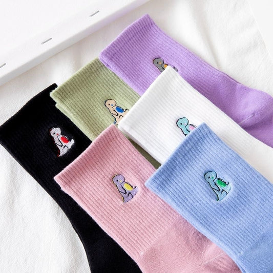 Embroidery Dinosaur Socks