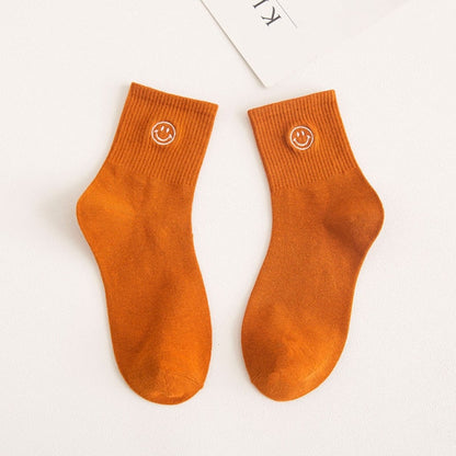 Smiling Face Embroidered Socks